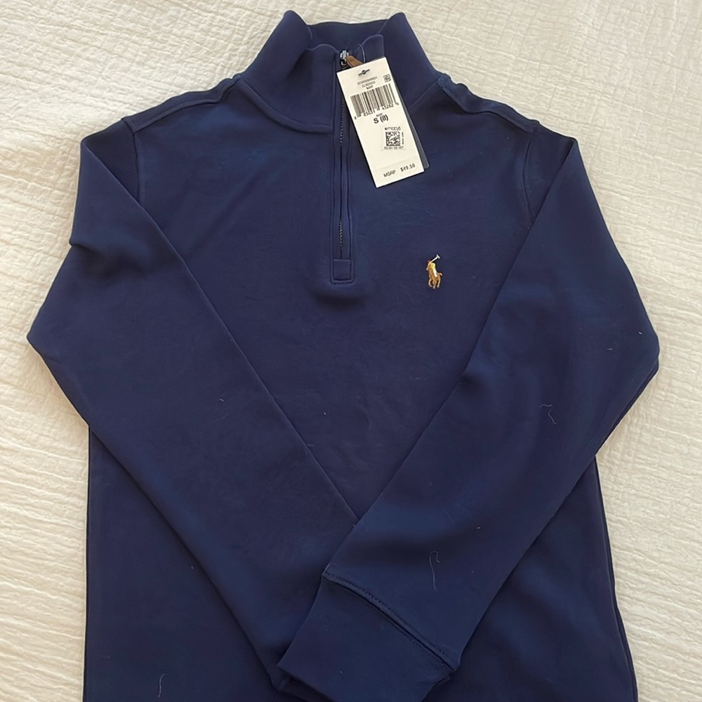 POLO BOYS' COTTON INTERLOCK QUARTER ZIP PULLOVER - size Small (8)